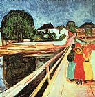 Edvard Munch Canvas Paintings - Girls on a Bridge